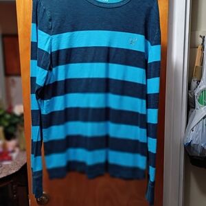 American Eagle Outfitters Blue and Black Striped Long Sleeve Tee
